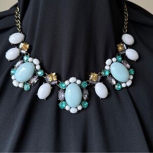 Sugarfix by Baublebar Statement Necklace Blue White Gold Rhinestone Milkglass